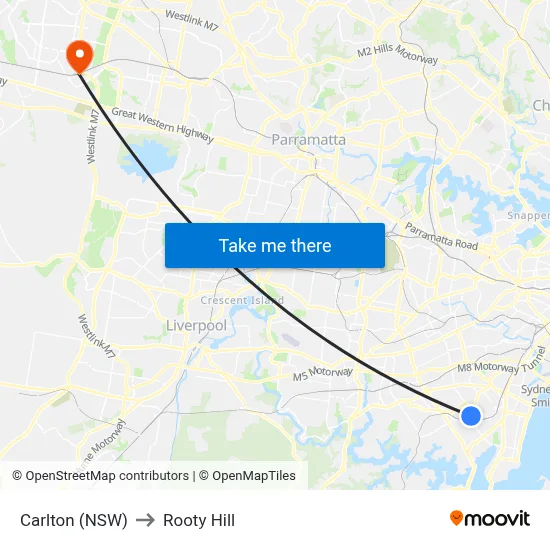 Carlton (NSW) to Rooty Hill map