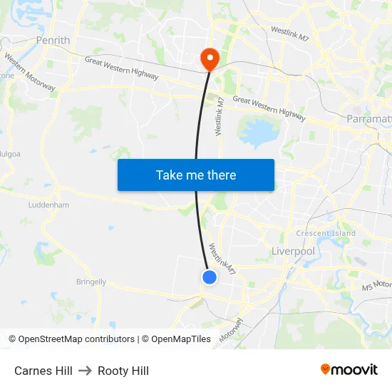 Carnes Hill to Rooty Hill map