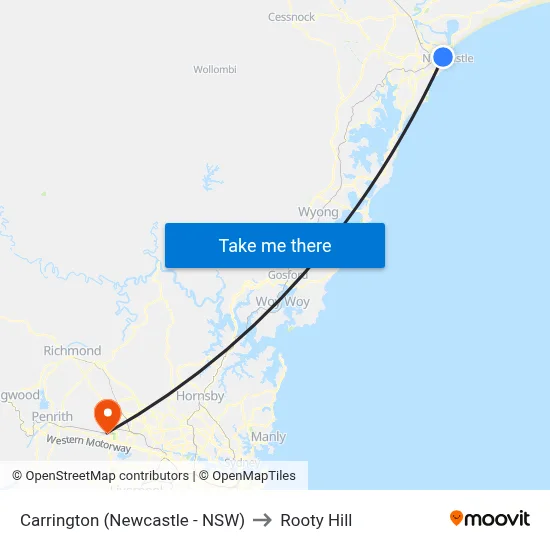 Carrington (Newcastle - NSW) to Rooty Hill map
