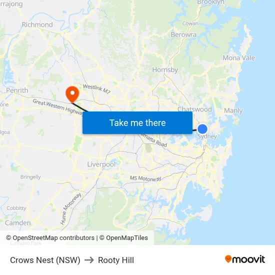 Crows Nest (NSW) to Rooty Hill map