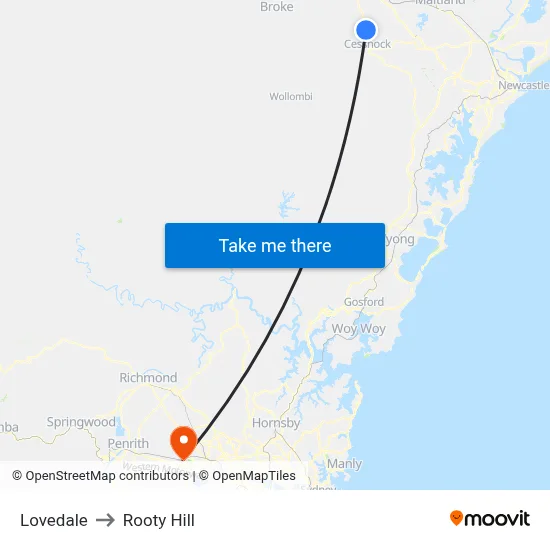 Lovedale to Rooty Hill map