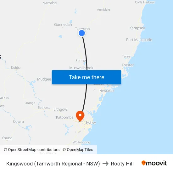 Kingswood (Tamworth Regional - NSW) to Rooty Hill map