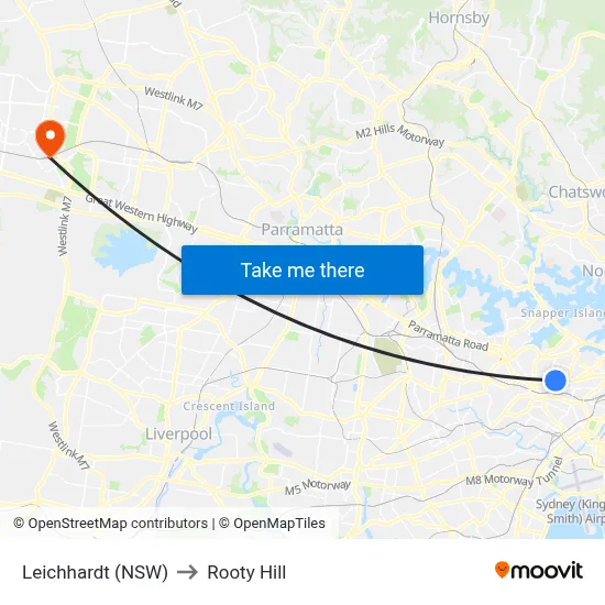 Leichhardt (NSW) to Rooty Hill map