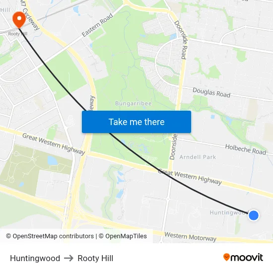 Huntingwood to Rooty Hill map