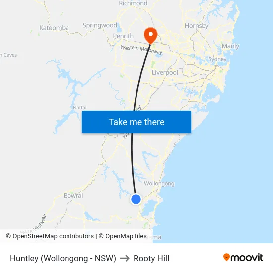 Huntley (Wollongong - NSW) to Rooty Hill map