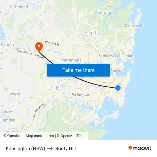 Kensington (NSW) to Rooty Hill map
