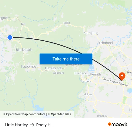 Little Hartley to Rooty Hill map