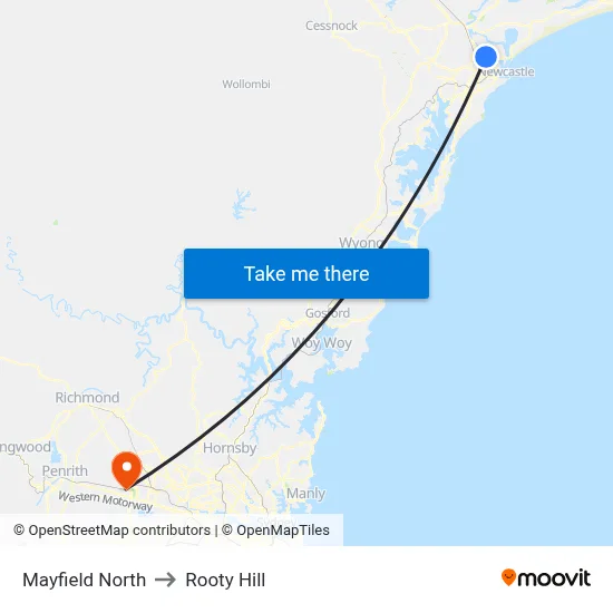 Mayfield North to Rooty Hill map
