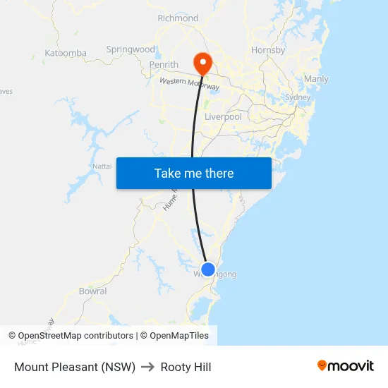 Mount Pleasant (NSW) to Rooty Hill map