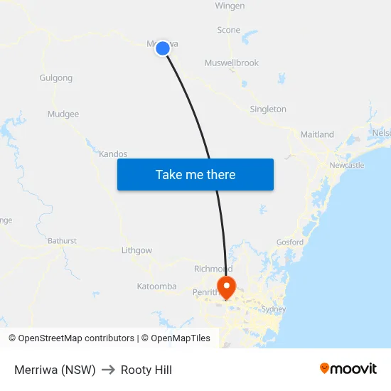 Merriwa (NSW) to Rooty Hill map