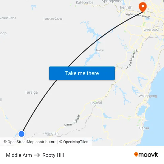 Middle Arm to Rooty Hill map