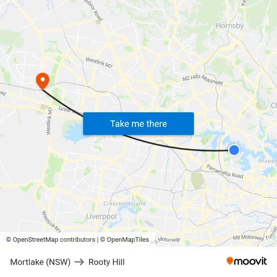 Mortlake (NSW) to Rooty Hill map