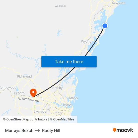Murrays Beach to Rooty Hill map