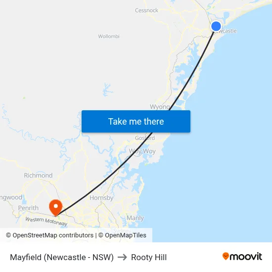 Mayfield (Newcastle - NSW) to Rooty Hill map