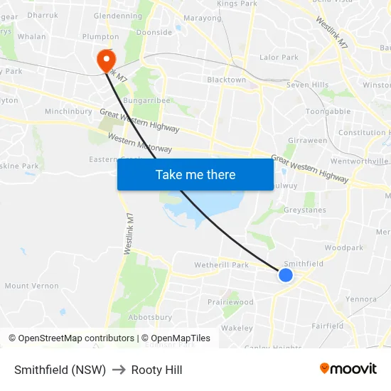 Smithfield (NSW) to Rooty Hill map