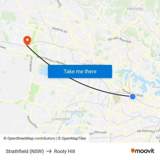 Strathfield (NSW) to Rooty Hill map