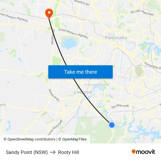 Sandy Point (NSW) to Rooty Hill map