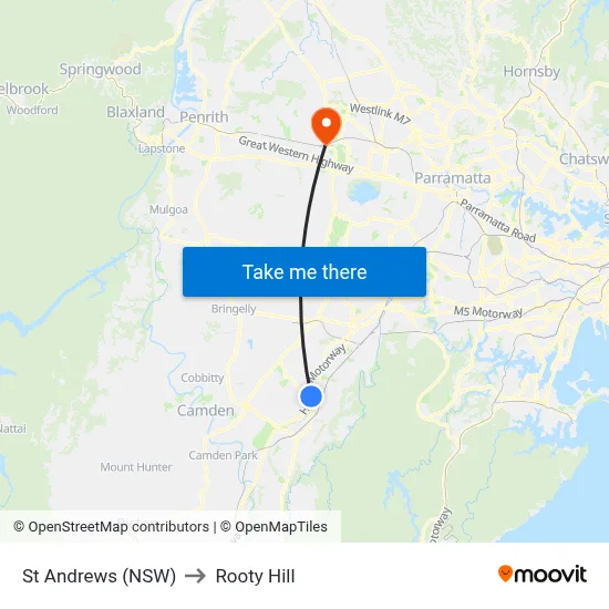 St Andrews (NSW) to Rooty Hill map