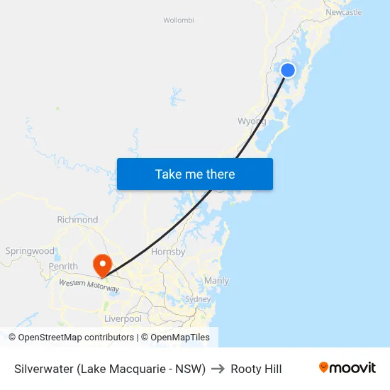 Silverwater (Lake Macquarie - NSW) to Rooty Hill map