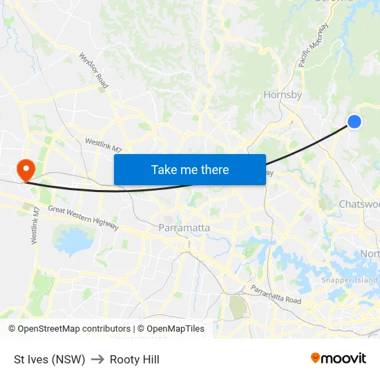 St Ives (NSW) to Rooty Hill map