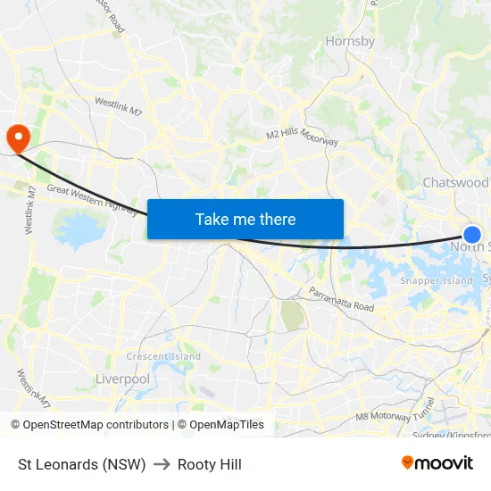 St Leonards (NSW) to Rooty Hill map