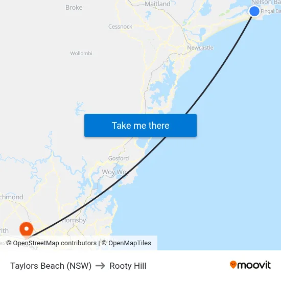 Taylors Beach (NSW) to Rooty Hill map