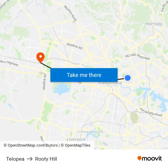 Telopea to Rooty Hill map