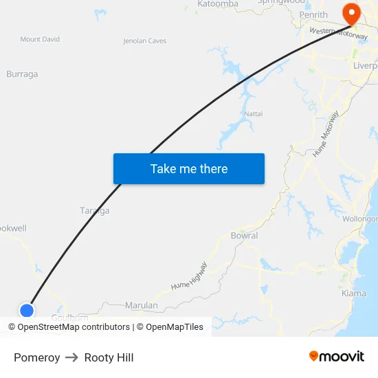 Pomeroy to Rooty Hill map