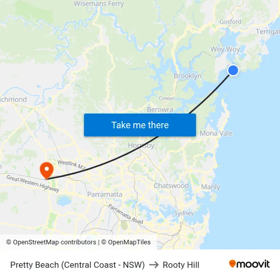 Pretty Beach (Central Coast - NSW) to Rooty Hill map