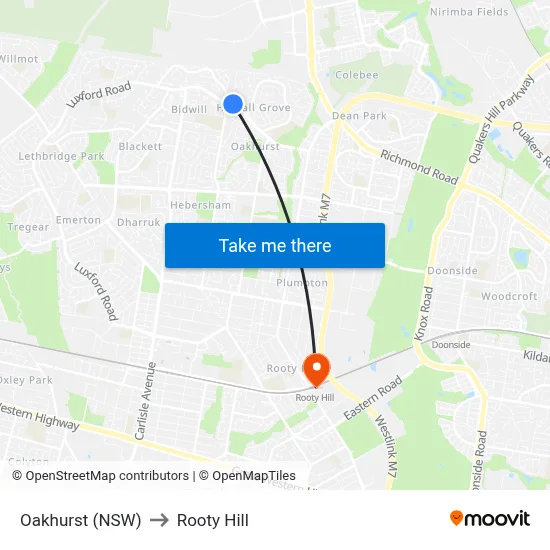 Oakhurst (NSW) to Rooty Hill map