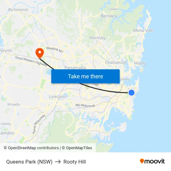 Queens Park (NSW) to Rooty Hill map