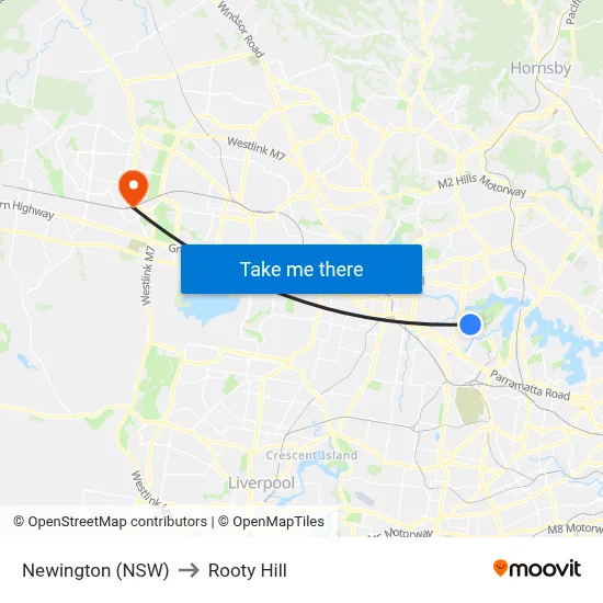 Newington (NSW) to Rooty Hill map