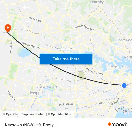 Newtown (NSW) to Rooty Hill map