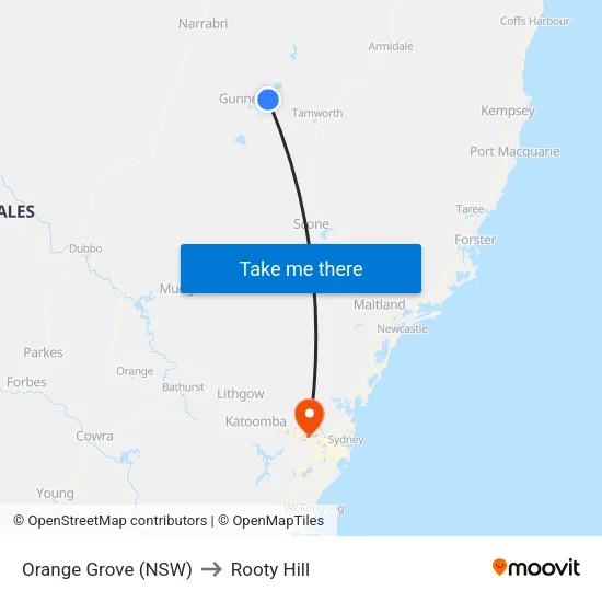 Orange Grove (NSW) to Rooty Hill map