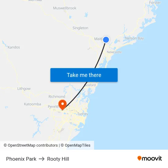 Phoenix Park to Rooty Hill map