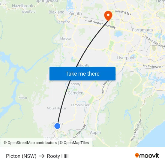 Picton (NSW) to Rooty Hill map