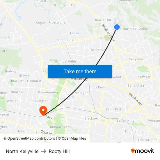 North Kellyville to Rooty Hill map