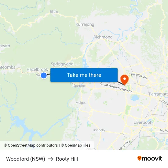 Woodford (NSW) to Rooty Hill map