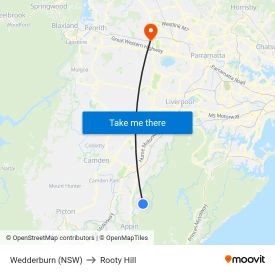 Wedderburn (NSW) to Rooty Hill map