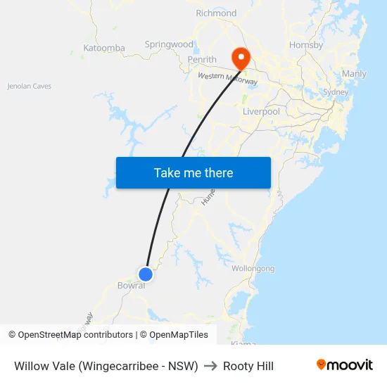 Willow Vale (Wingecarribee - NSW) to Rooty Hill map