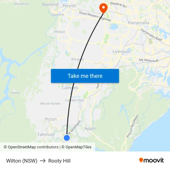Wilton (NSW) to Rooty Hill map