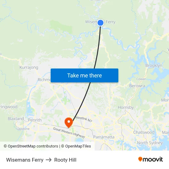 Wisemans Ferry to Rooty Hill map