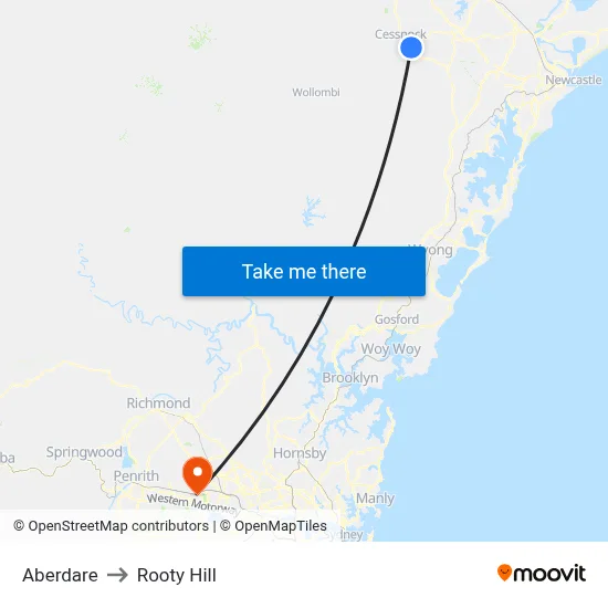Aberdare to Rooty Hill map
