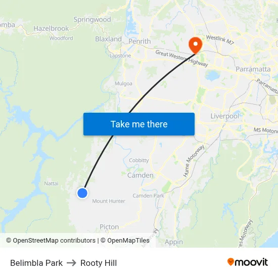 Belimbla Park to Rooty Hill map