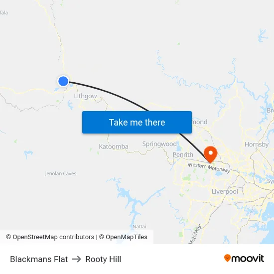 Blackmans Flat to Rooty Hill map