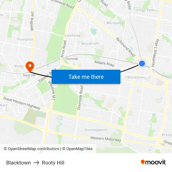 Blacktown to Rooty Hill map