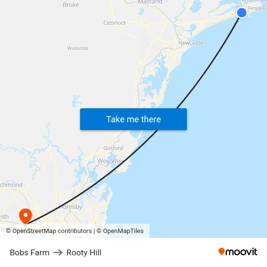 Bobs Farm to Rooty Hill map