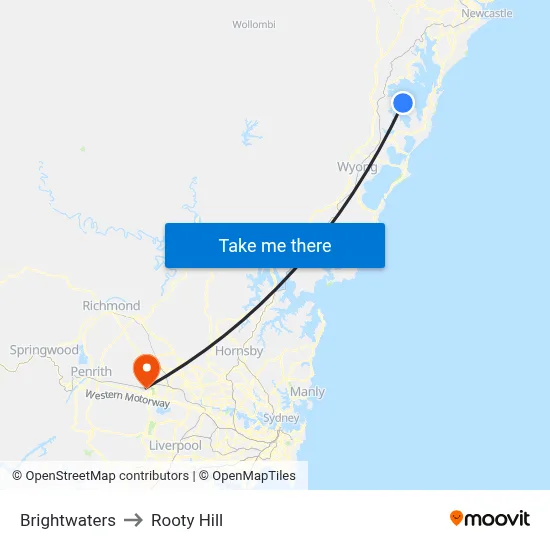 Brightwaters to Rooty Hill map
