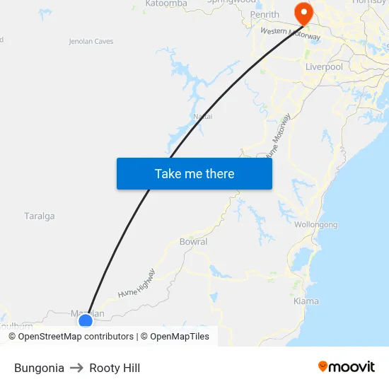 Bungonia to Rooty Hill map