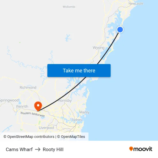 Cams Wharf to Rooty Hill map